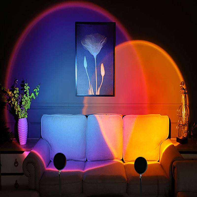 Modern sunset lamp projector creating a warm, aesthetic glow, perfect for home decor, photography, and ambient lighting.Modern sunset lamp projector creating a warm, aesthetic glow, perfect for home decor, photography, and ambient lighting.