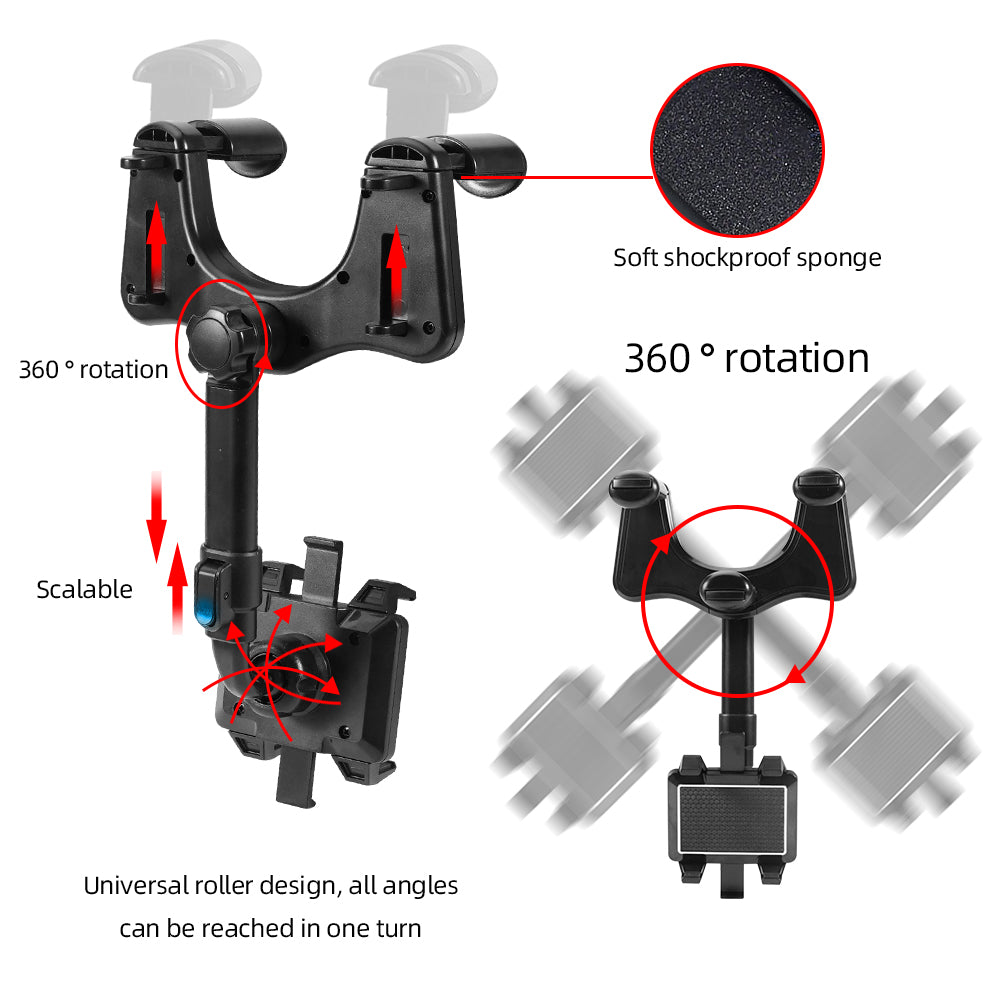 Flexible phone holder for car with 360° rotation and secure grip